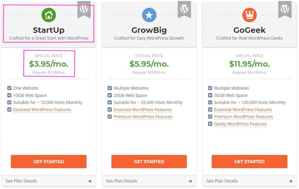 Siteground Hosting Plan Options