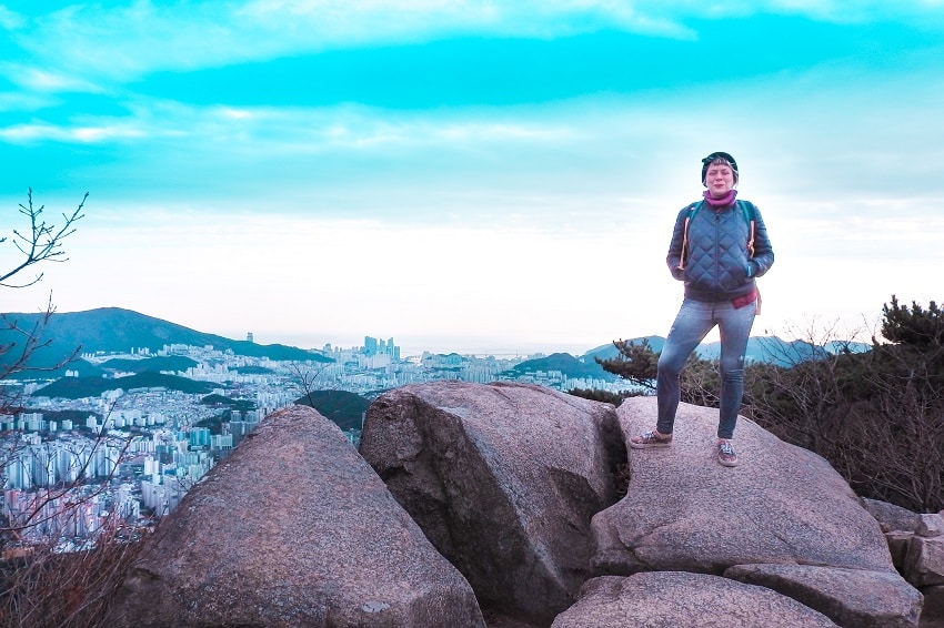 Alice on top of Daelyugbong viewpoint in Busan South Korea