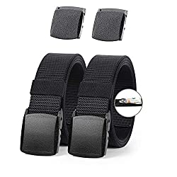 Two black web belts with buckles and spare buckle replacements.
